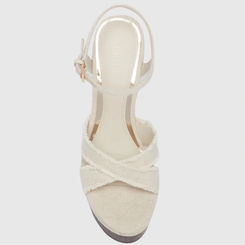 PAIGE Harlow Wedge Elegant Cream Sandals Natural Canvas Women Size 8 NWOB